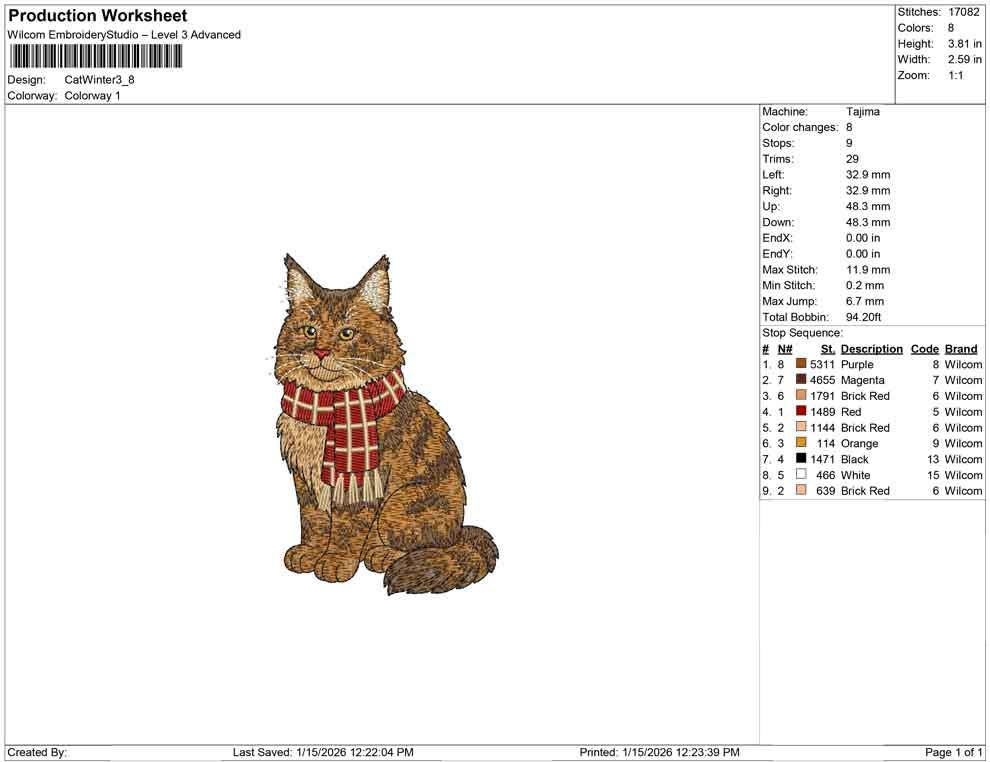 Cat Embroidery Designs: Winter Cat Embroidery Machine File Cats with Scarf Embroidery Design (Digital Download)