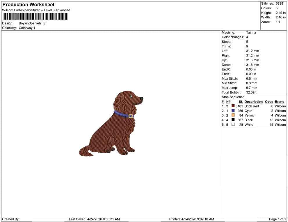 Boykin Embroidery Designs: Boykin Spaniel Dog with Collar Machine Embroidery File Dog Embroidery Desin (DST, PES, JEF+ ) Digital Download