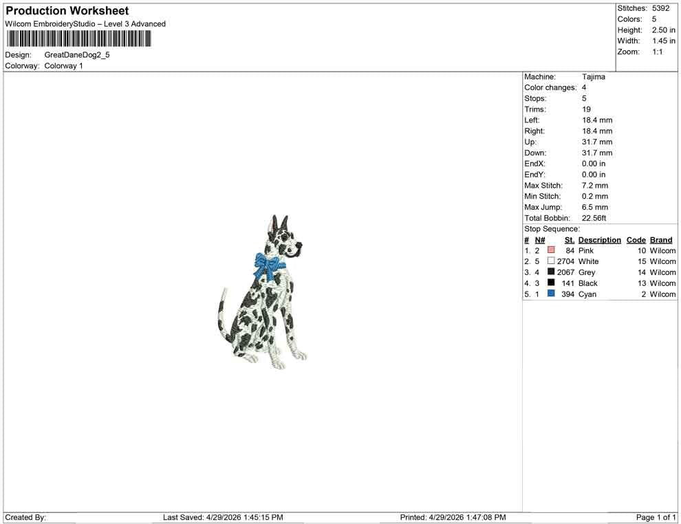 Harlequin Great Dane Embroidery Design: Dog with Bow Machine Embroidery File Dog Embroidery File (DST, PES, JEF, More) Digital Download