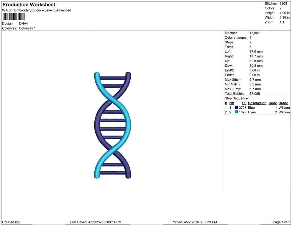 DNA Helix Embroidery Design: Science Genetics Machine Embroidery File Biology Lab Embroidery DNA Helix Design (Instant Digital Download)