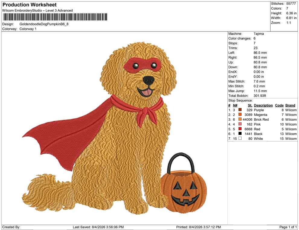 Goldendoodle Halloween Embroidery Designs: Superhero Goldendoodle Dog Embroidery Machine File Design (Digital Download) PES DST EXP+