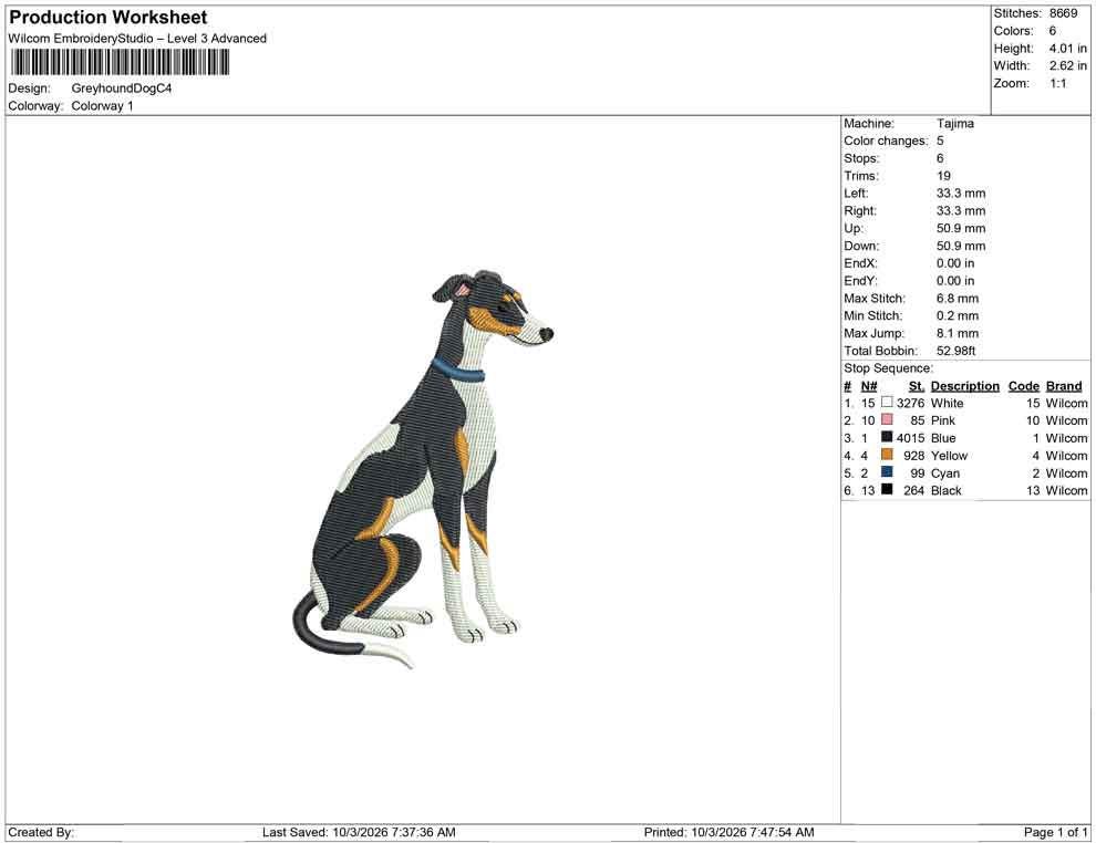 Greyhound Dog Embroidery Designs: Blue Collar Greyhound Machine Embroidery File with Blue Collar Embroidery Design (Digital Download)