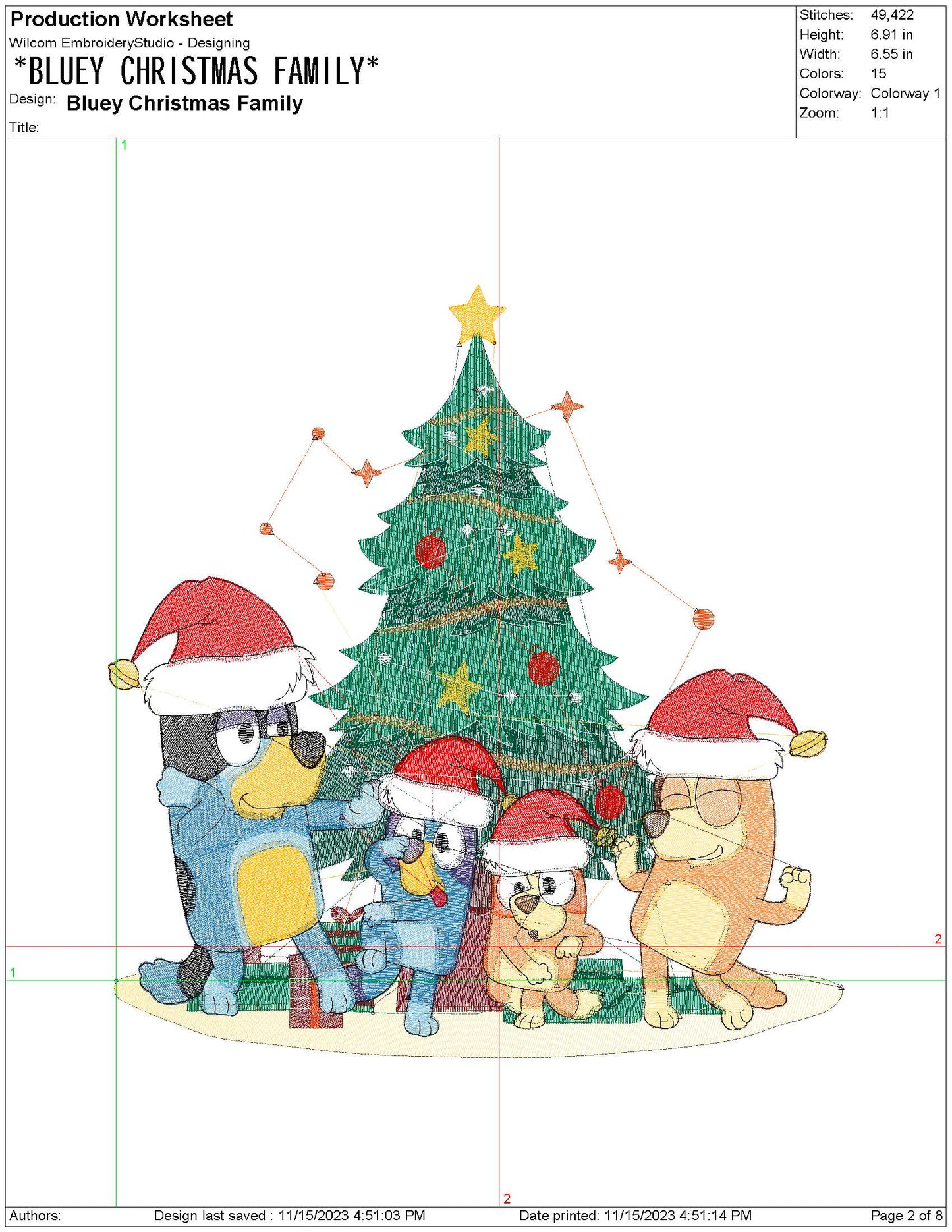 Blue Dog Family Christmas Machine Embroidery File | 4 Sizes