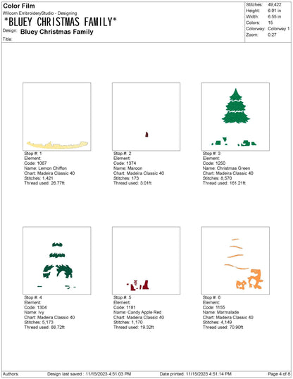 Blue Dog Family Christmas Machine Embroidery File | 4 Sizes