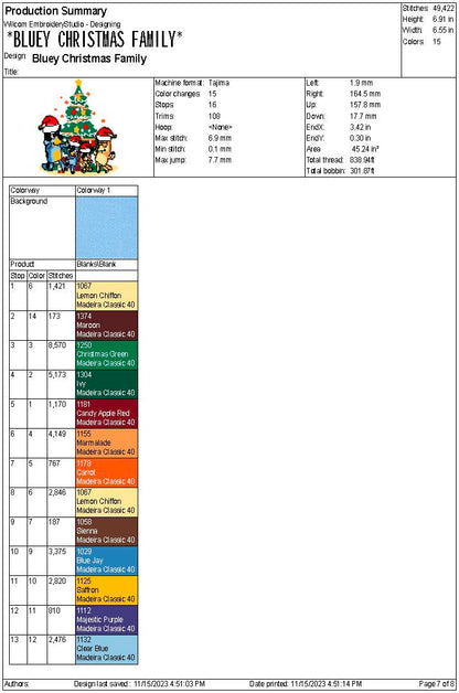 Blue Dog Family Christmas Machine Embroidery File | 4 Sizes