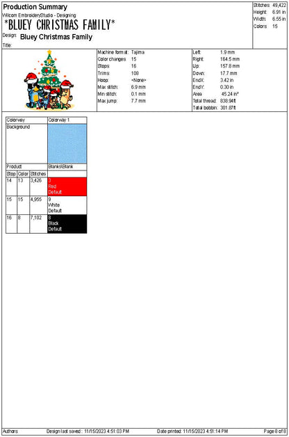 Blue Dog Family Christmas Machine Embroidery File | 4 Sizes