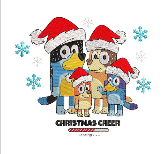 Blue Dog Family Christmas Cheer Machine Embroidery File | 4 Sizes