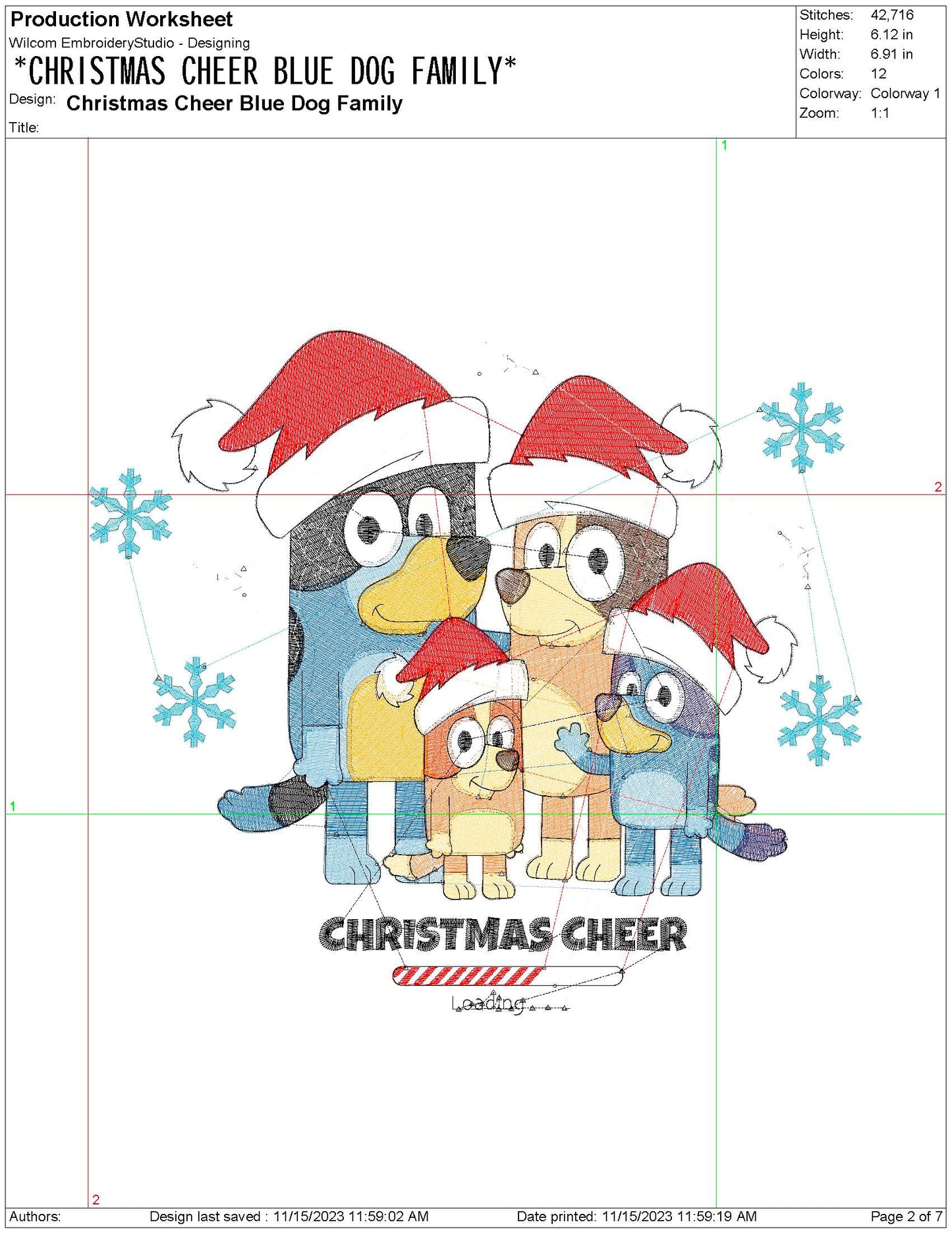 Blue Dog Family Christmas Cheer Machine Embroidery File | 4 Sizes