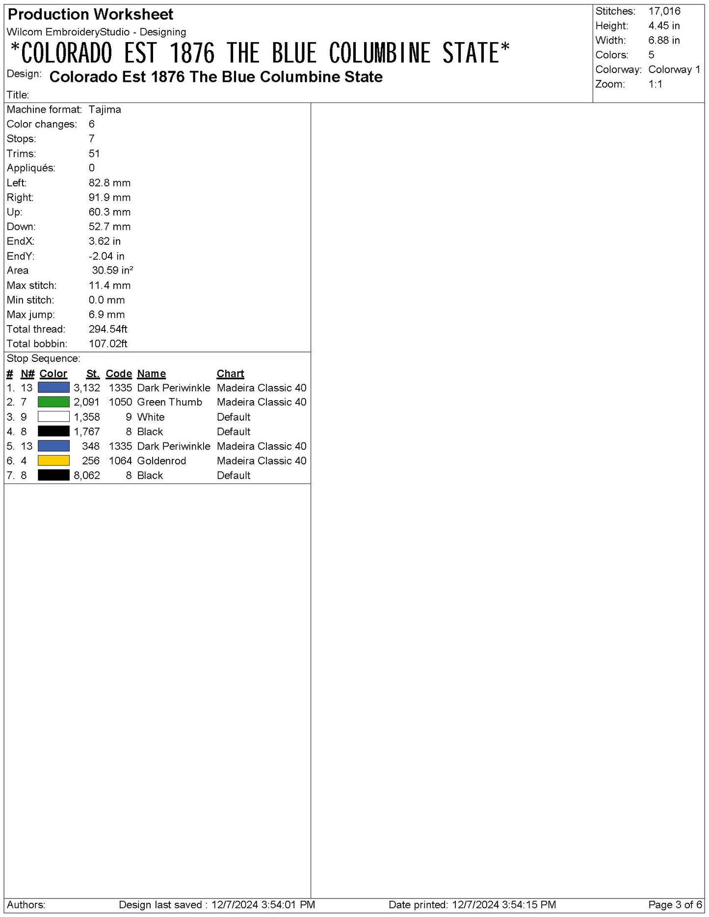 Colorado State Machine Embroidery File | 6 Sizes