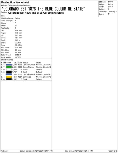 Colorado State Machine Embroidery File | 6 Sizes