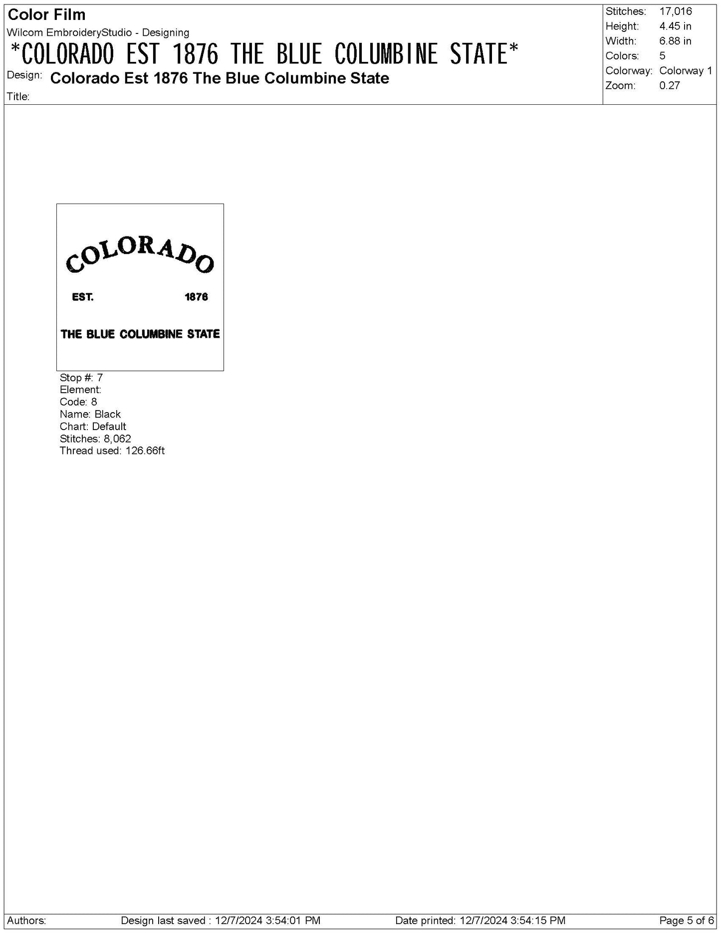 Colorado State Machine Embroidery File | 6 Sizes