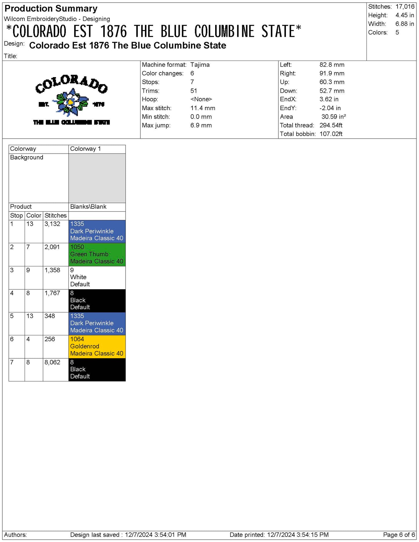 Colorado State Machine Embroidery File | 6 Sizes