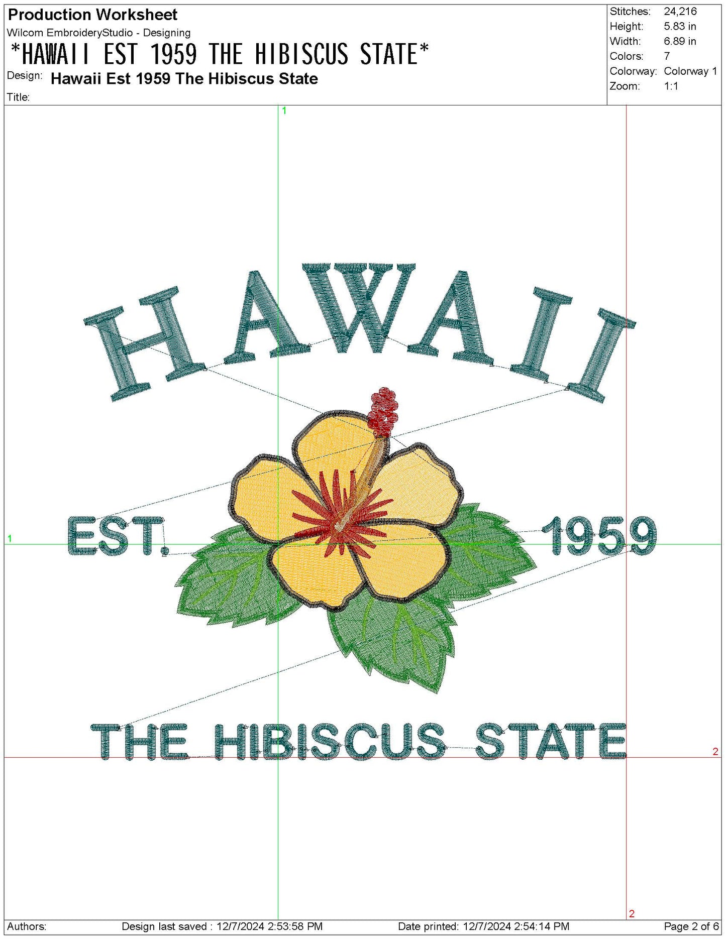 Hawaii State Machine Embroidery File | 6 Sizes