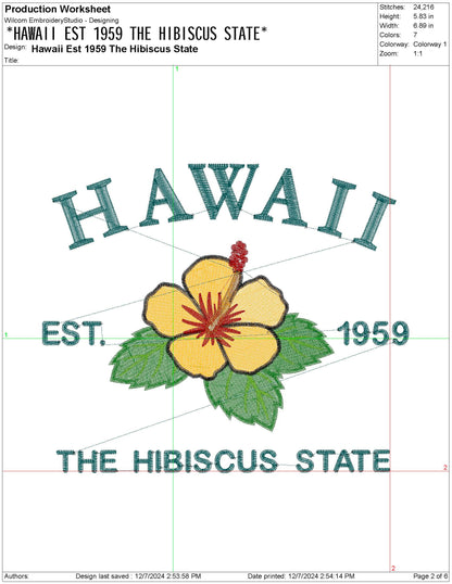 Hawaii State Machine Embroidery File | 6 Sizes