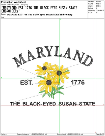 Maryland State Machine Embroidery File | 6 Sizes