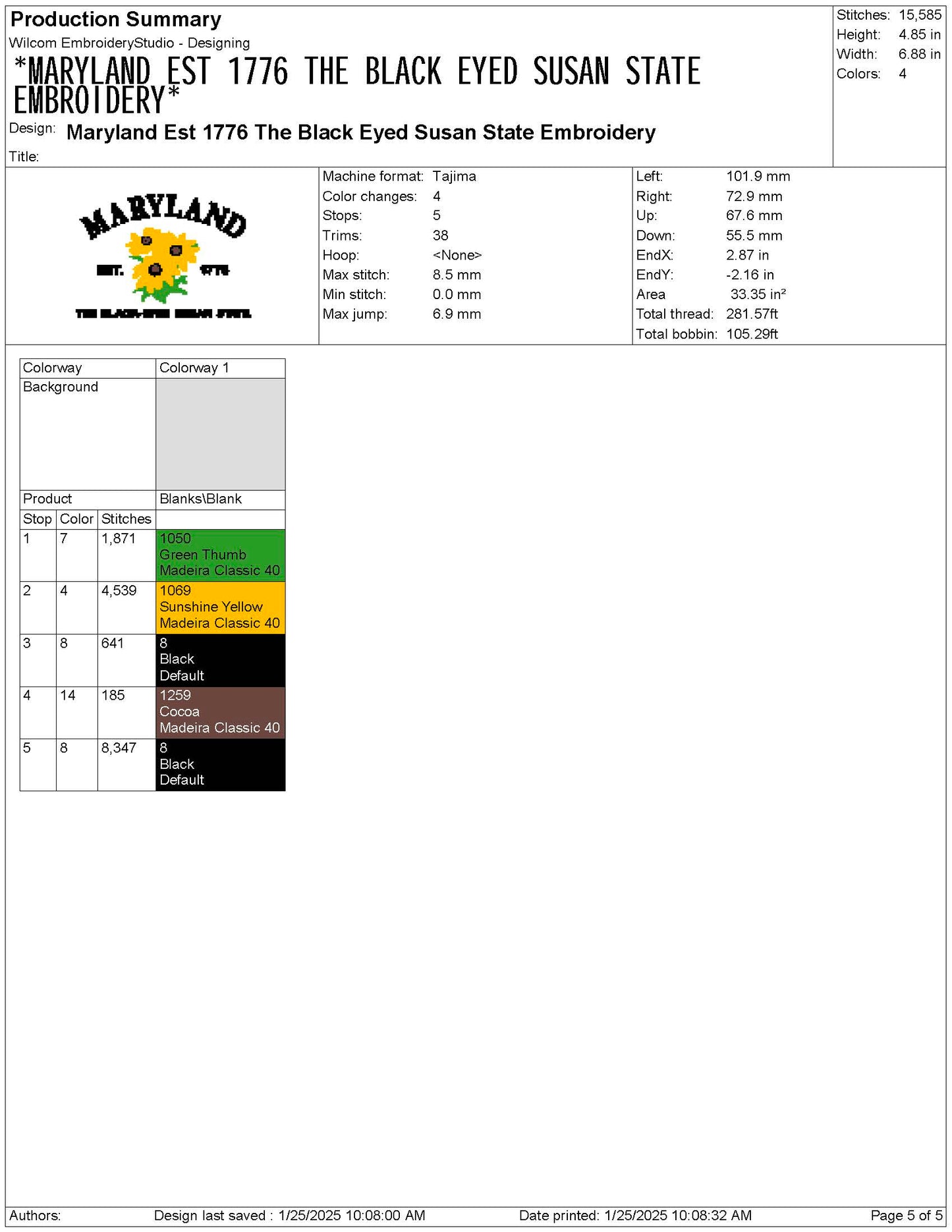 Maryland State Machine Embroidery File | 6 Sizes