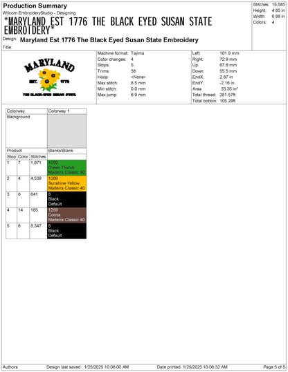 Maryland State Machine Embroidery File | 6 Sizes