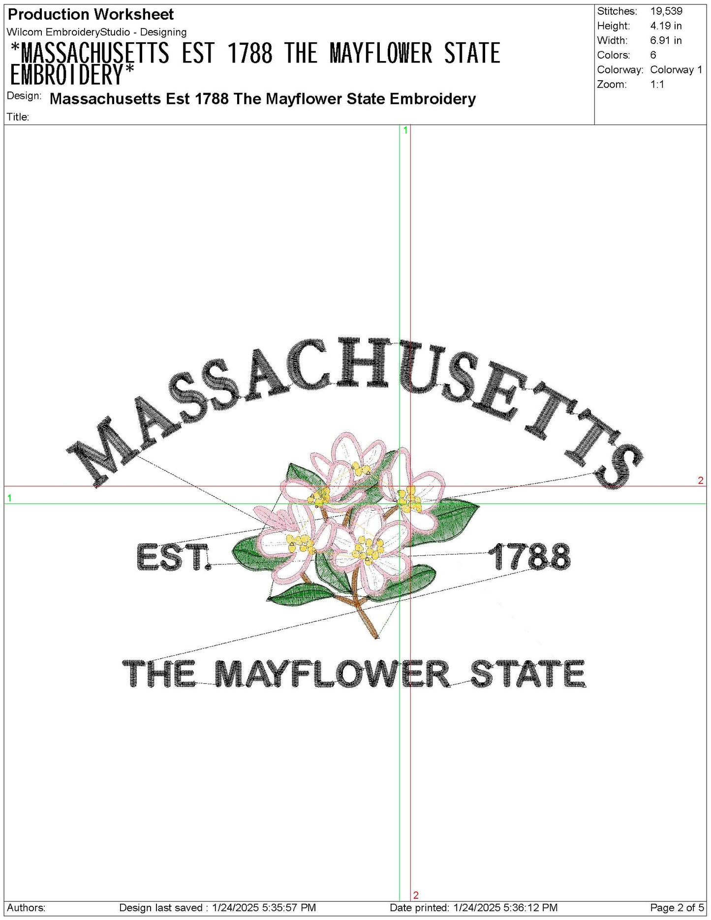 Massachusetts State Machine Embroidery File | 6 Sizes