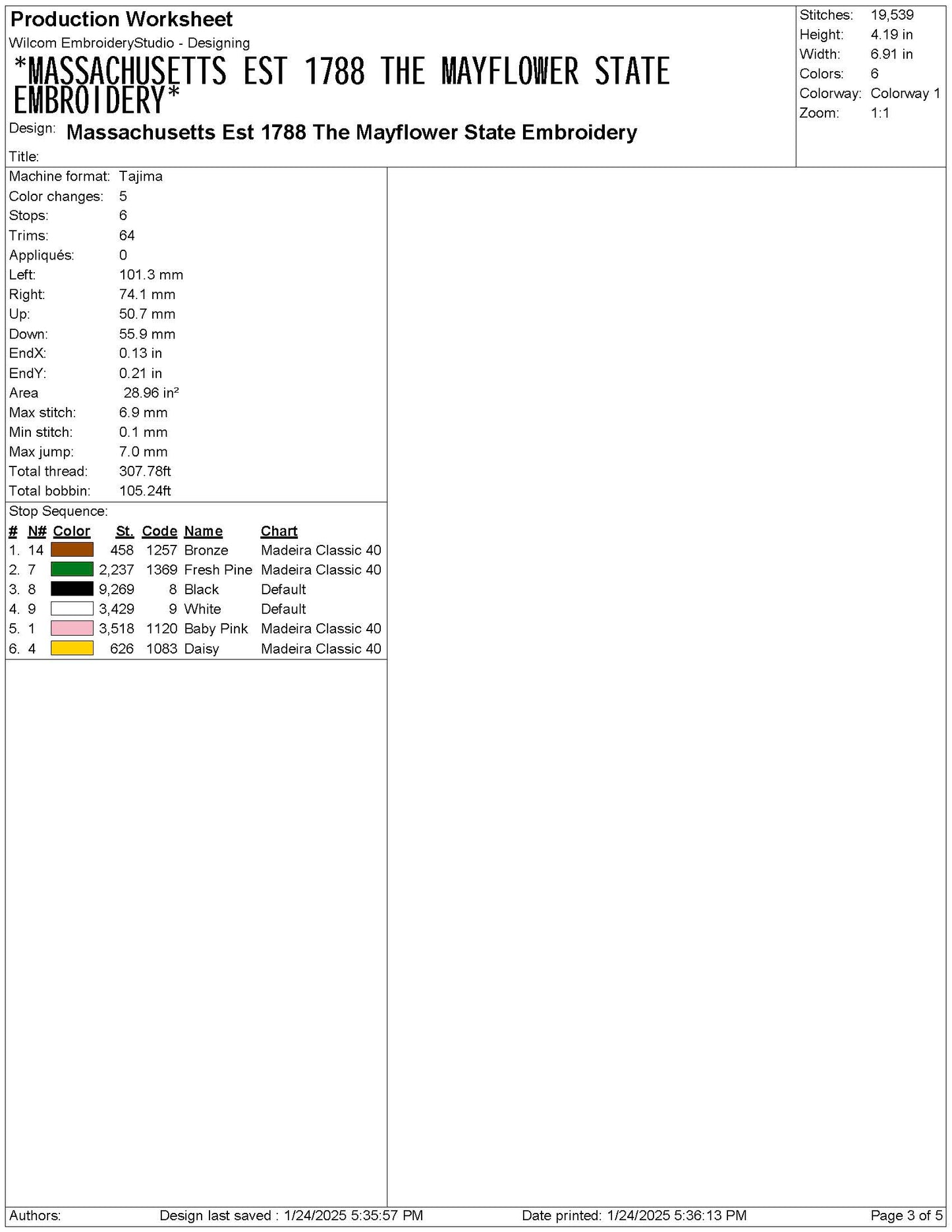 Massachusetts State Machine Embroidery File | 6 Sizes