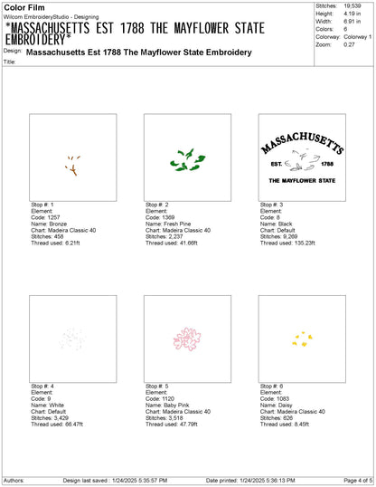 Massachusetts State Machine Embroidery File | 6 Sizes