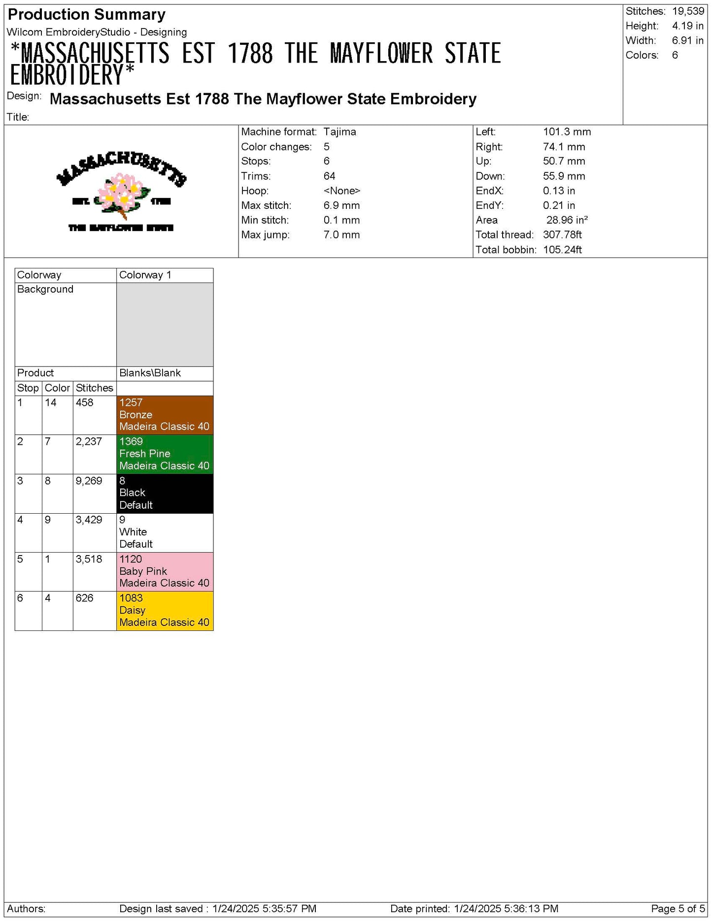 Massachusetts State Machine Embroidery File | 6 Sizes