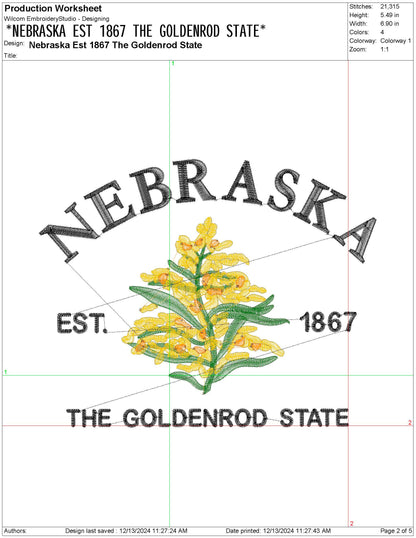 Nebraska State Machine Embroidery File | 6 Sizes