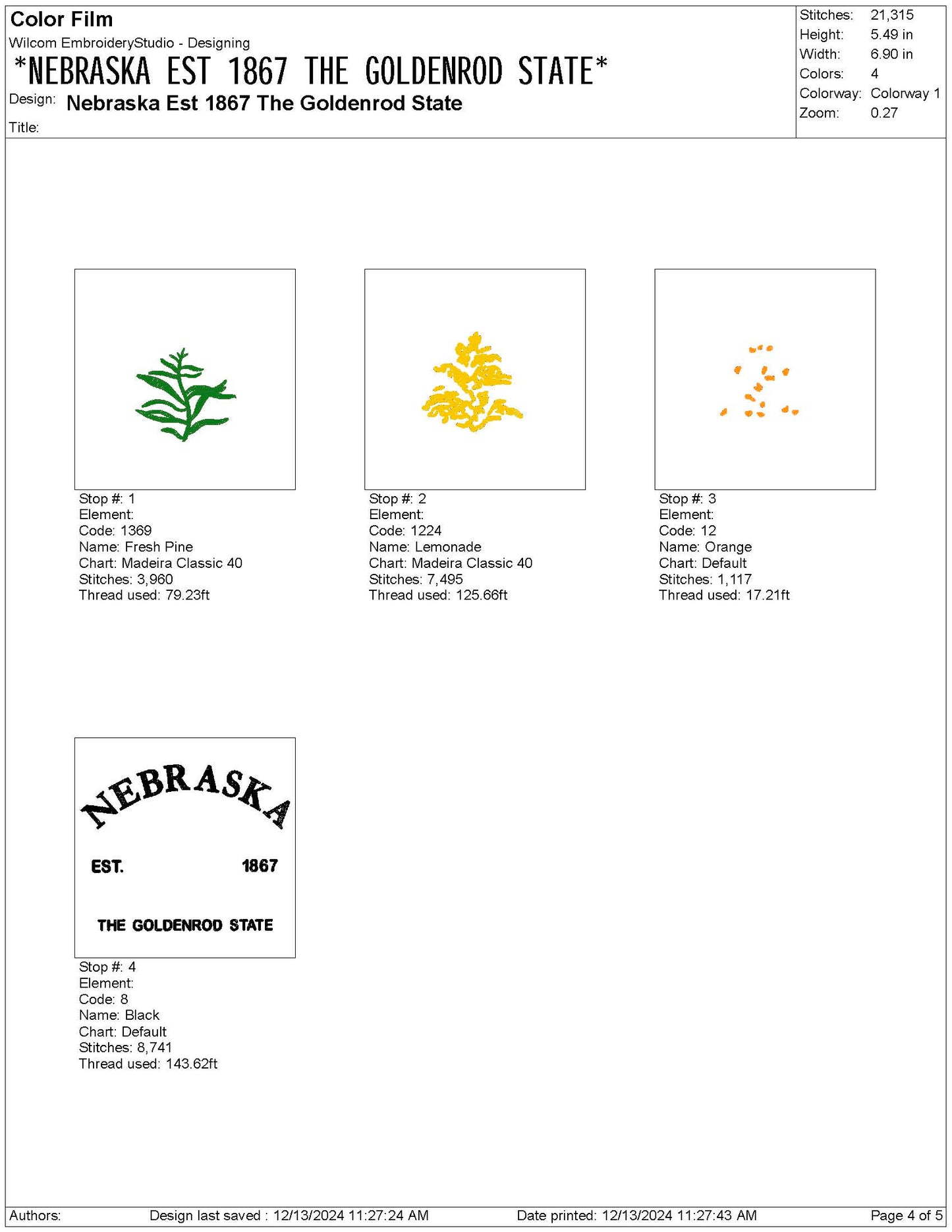 Nebraska State Machine Embroidery File | 6 Sizes