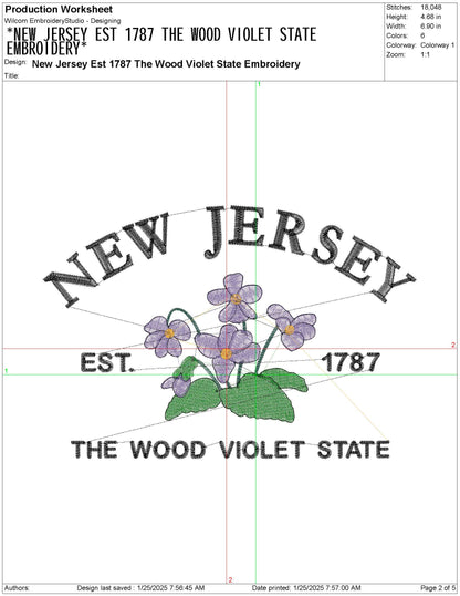 New Jersey State Machine Embroidery File | 6 Sizes