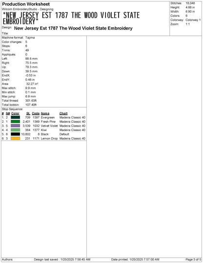 New Jersey State Machine Embroidery File | 6 Sizes