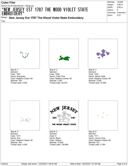 New Jersey State Machine Embroidery File | 6 Sizes