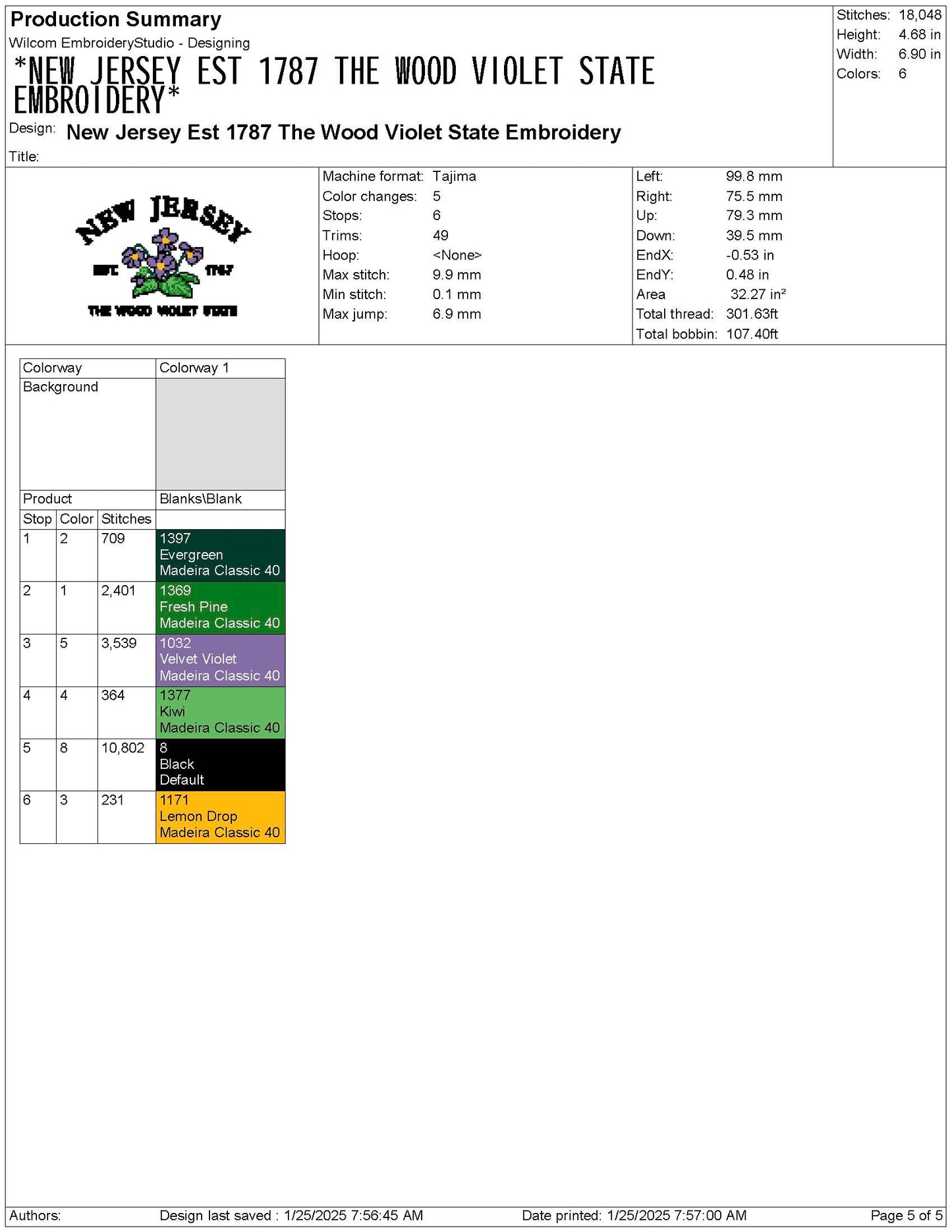 New Jersey State Machine Embroidery File | 6 Sizes