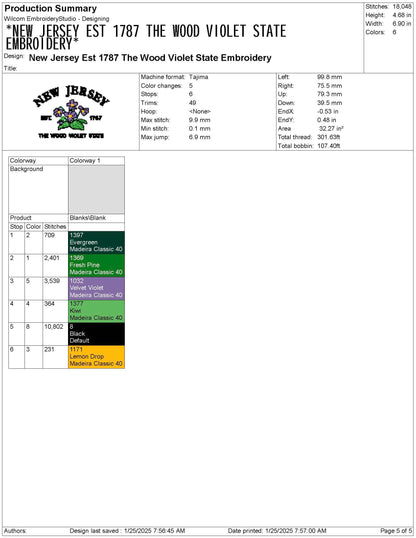 New Jersey State Machine Embroidery File | 6 Sizes