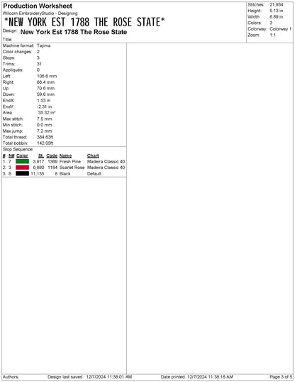 New York State Machine Embroidery File | 6 Sizes