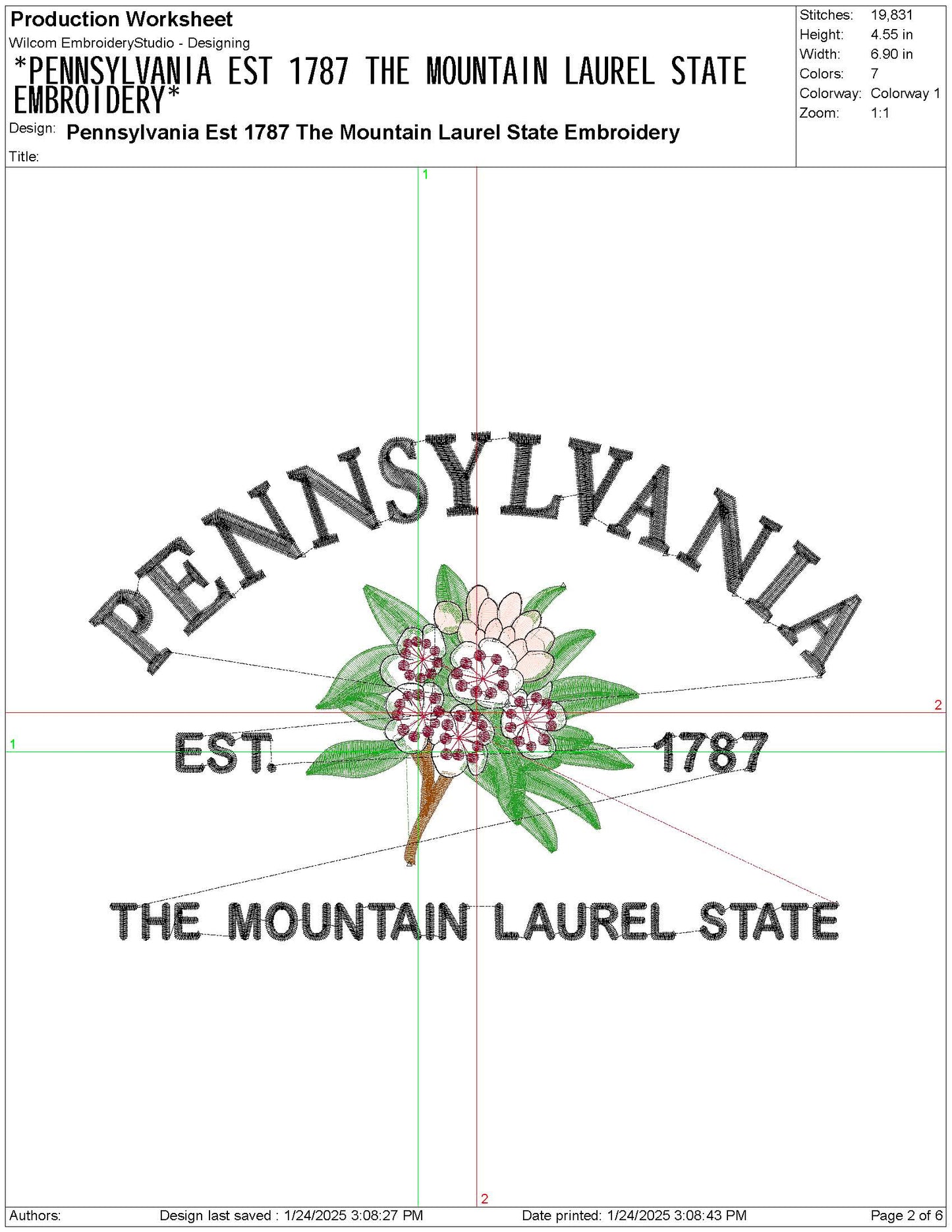Pennsylvania State Machine Embroidery File | 6 Sizes