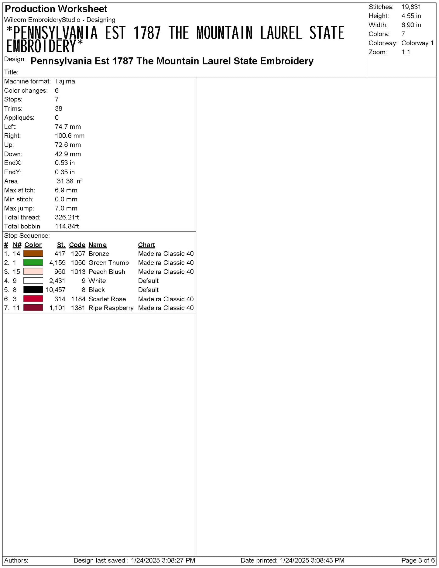Pennsylvania State Machine Embroidery File | 6 Sizes