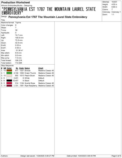 Pennsylvania State Machine Embroidery File | 6 Sizes