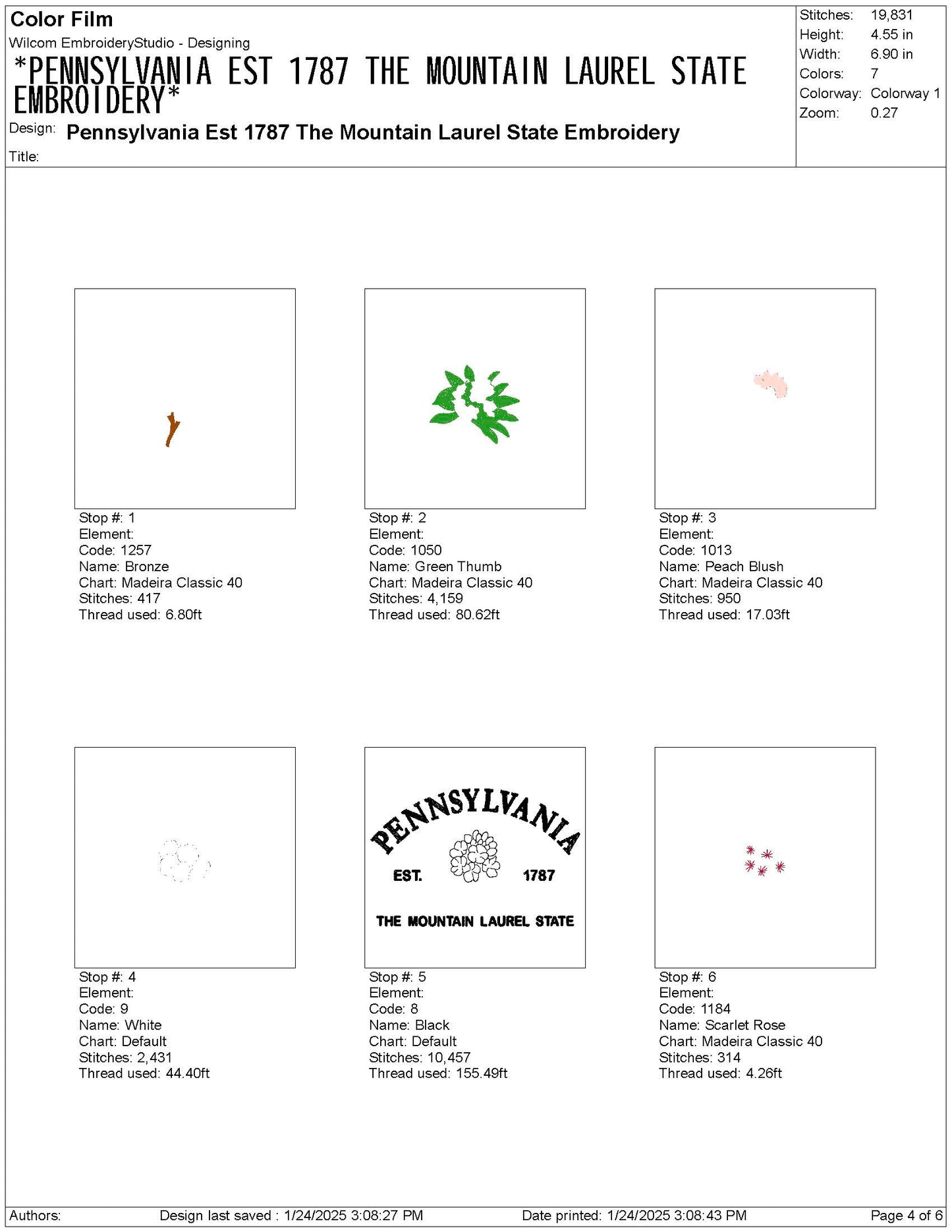 Pennsylvania State Machine Embroidery File | 6 Sizes