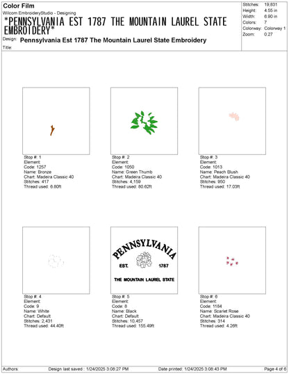 Pennsylvania State Machine Embroidery File | 6 Sizes