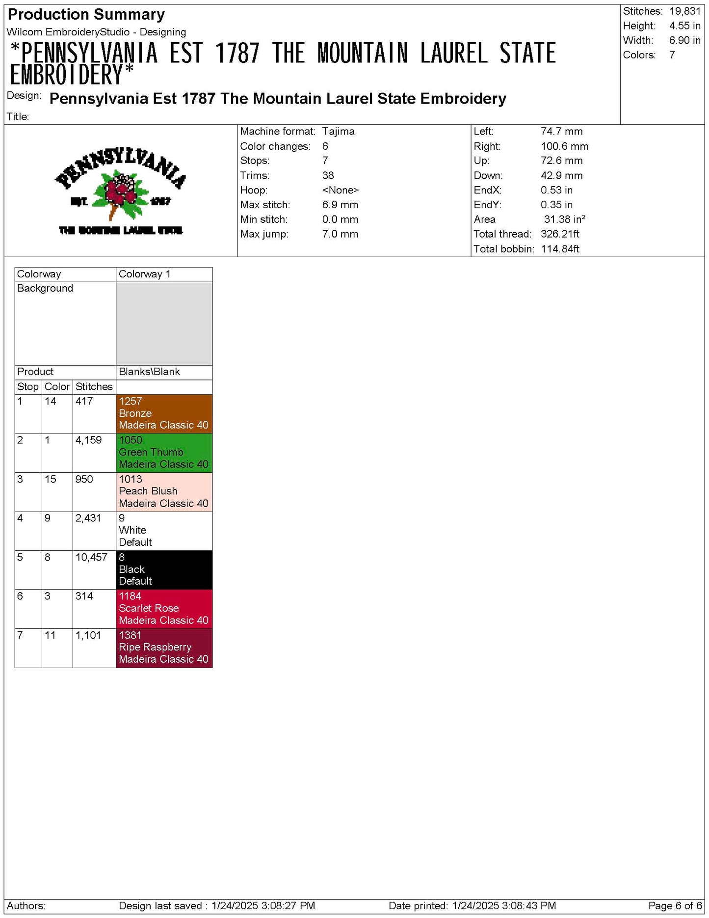 Pennsylvania State Machine Embroidery File | 6 Sizes