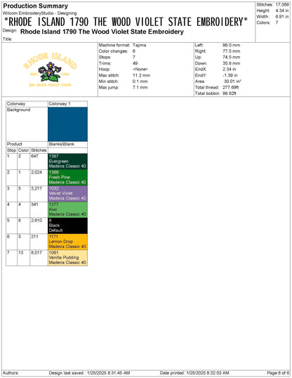 Rhode Island State Machine Embroidery File | 6 Sizes