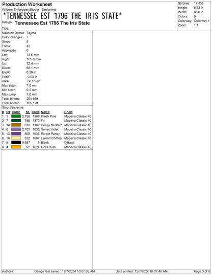 Tennessee State Machine Embroidery File | 6 Sizes