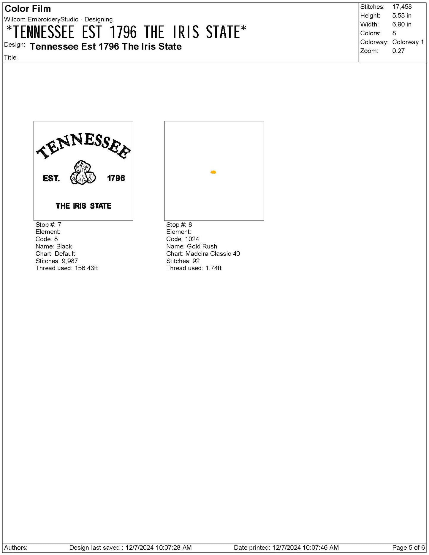 Tennessee State Machine Embroidery File | 6 Sizes