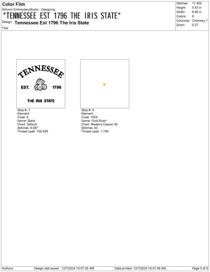 Tennessee State Machine Embroidery File | 6 Sizes