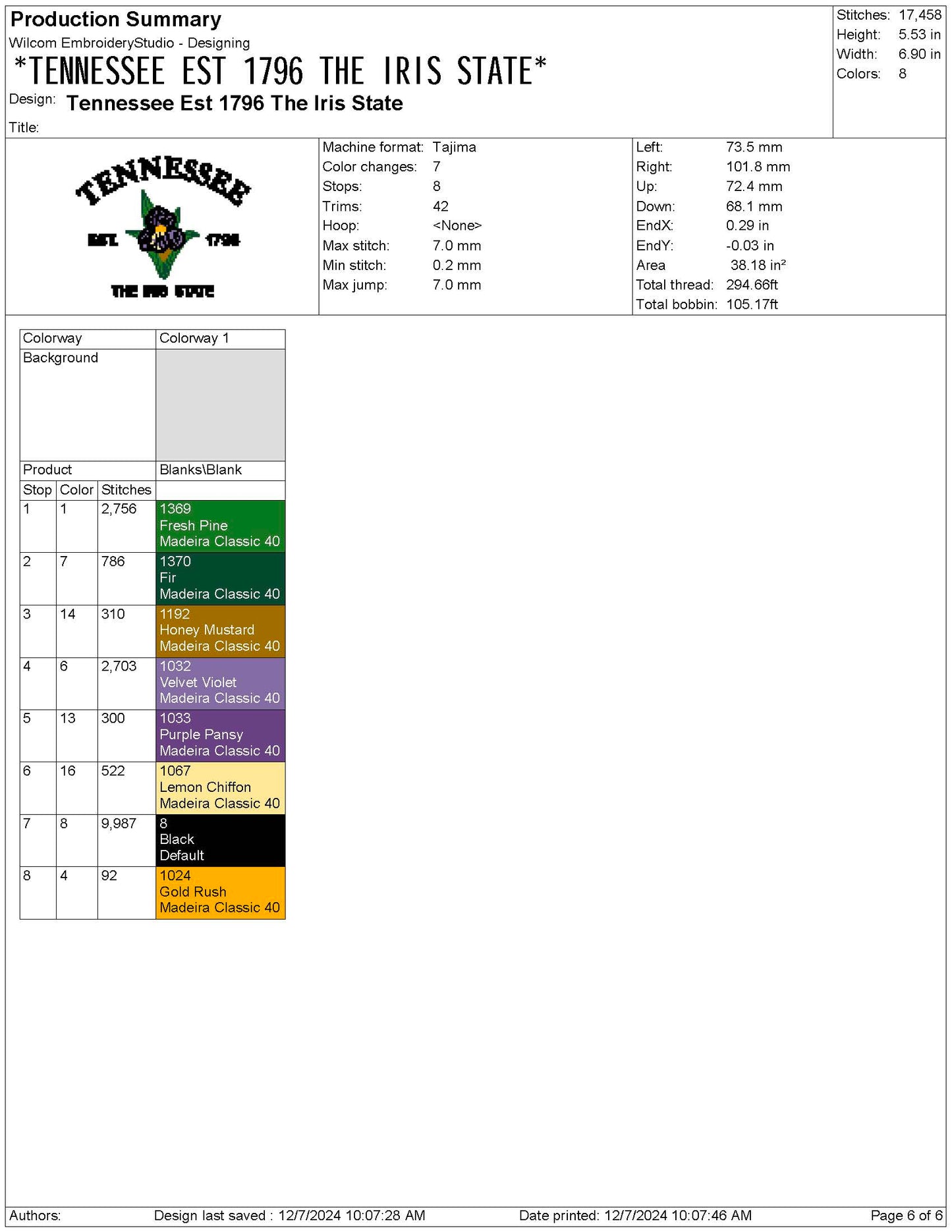 Tennessee State Machine Embroidery File | 6 Sizes