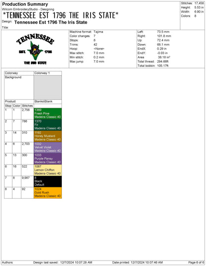 Tennessee State Machine Embroidery File | 6 Sizes