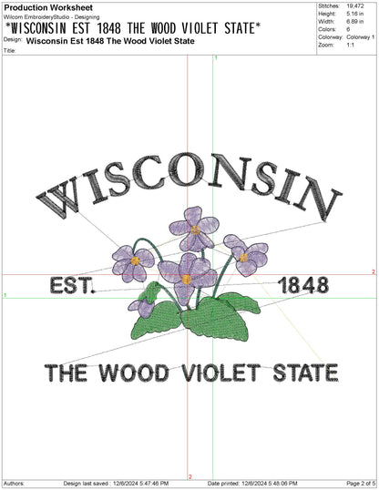 Wisconsin State Machine Embroidery File | 6 Sizes