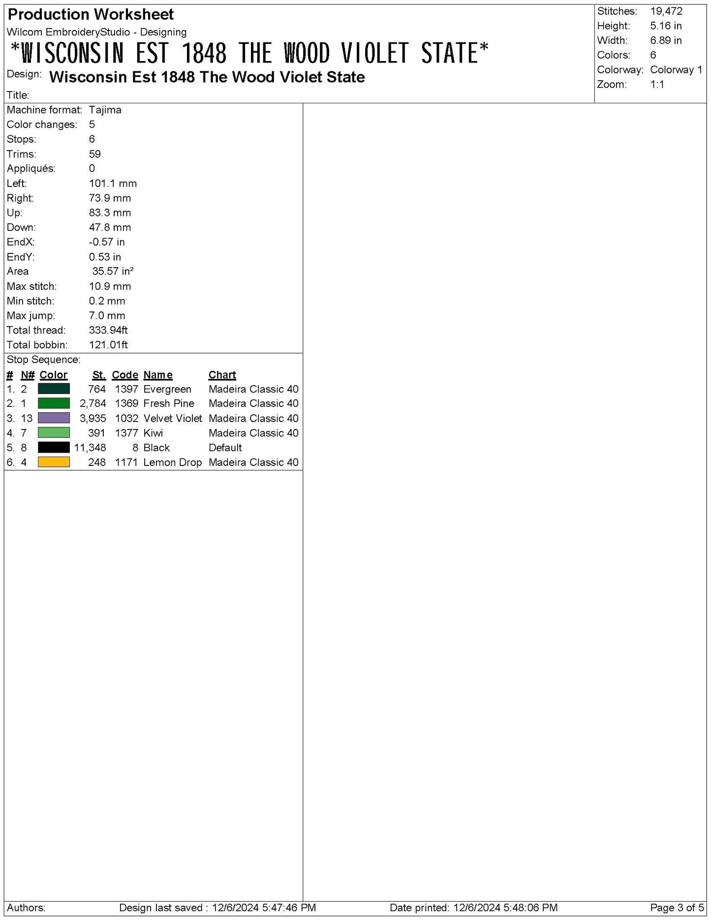Wisconsin State Machine Embroidery File | 6 Sizes