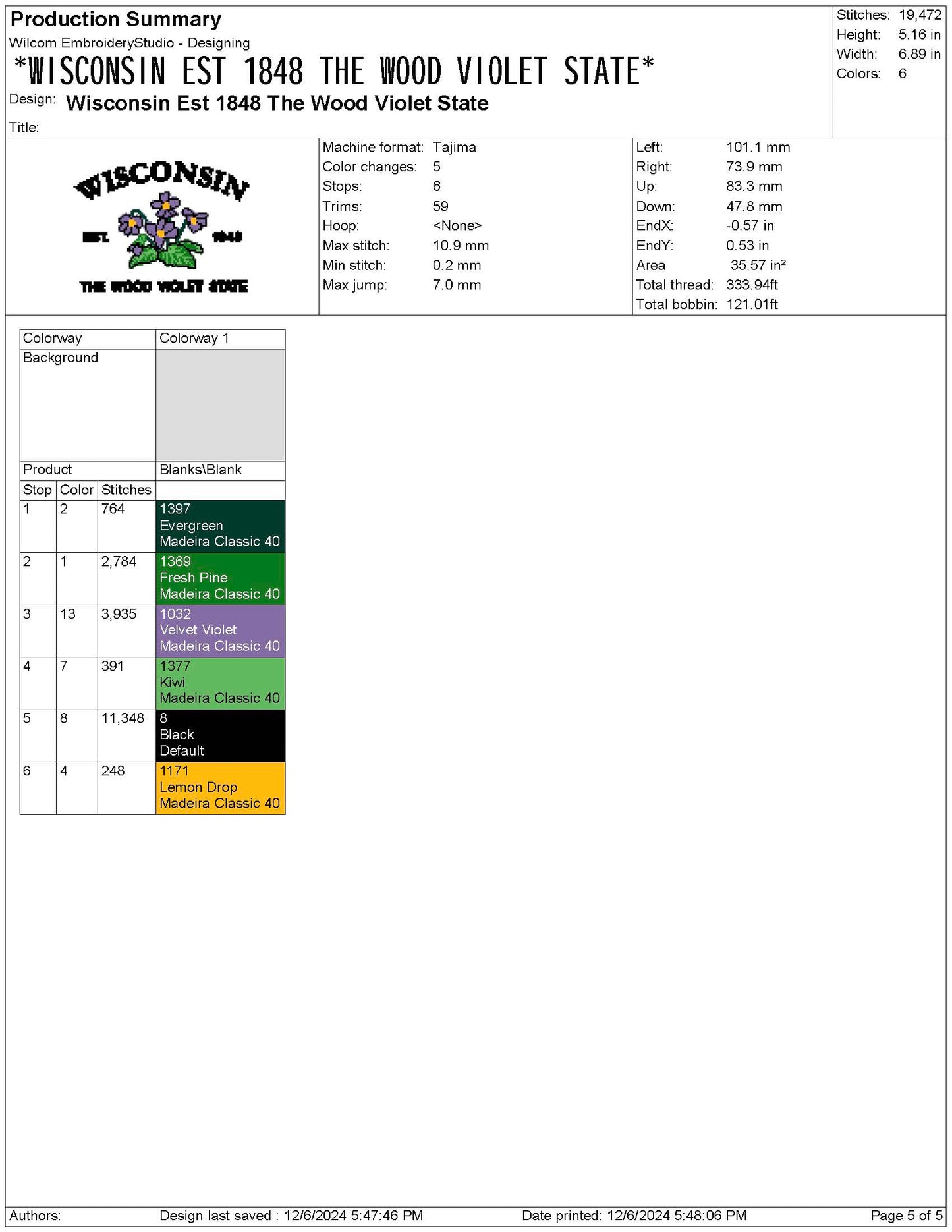 Wisconsin State Machine Embroidery File | 6 Sizes