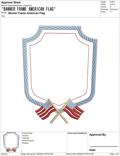 Baby Name Banner Embroidery Crest Designs: Boy Embroidery Banner Frame Design with Flags for 4th Of July Frame Banner or Wedding Crest