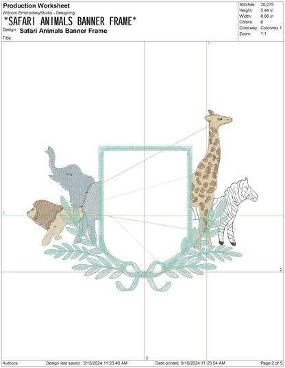 Lion, Elephant, Giraffe, Zebra Animals Machine Embroidery File For Banner | 6 sizes